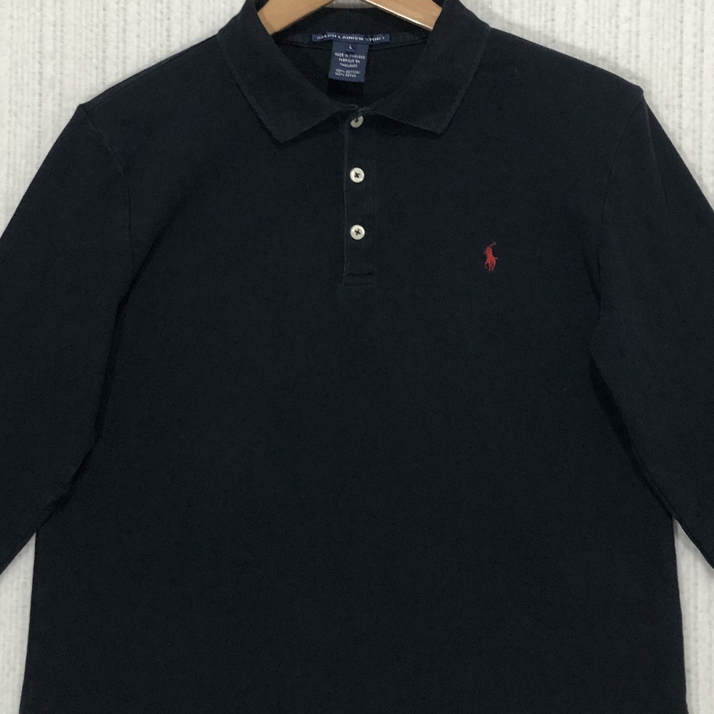 Ralph Lauren Sport Navy Blue Long Sleeve Polo Shirt Red Pony Logo Large